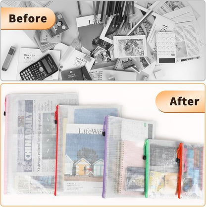 Umriox Zipper Mesh Document Pouch, 16.9x12.4 in (6 Colors, 18 Packs), Clear Zipper Pouches, Waterproof Zipper Pouches for Craft Projects Office Supplies Cosmetics Travel Storage
