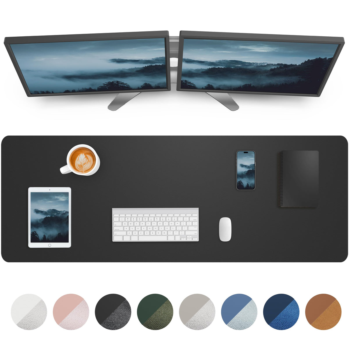 Leather Desk Pad Blotter,Mouse Pad,Office Desk Mat, Non-Slip PU Leather Desk mat,Large Desk mat,Waterproof Keyboard mat for Office/Home/Decor (Grey Blue,23.6" x 13")