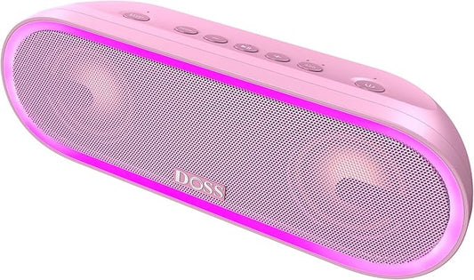 DOSS SoundBox Pro+ P300 Bluetooth Speaker with 40W Stereo Sound, Extra Bass, IPX6 Waterproof, TWS Pairing, Diverse Lights Show, 20H Playtime, Portable for Party, Camping, Beach - Pink