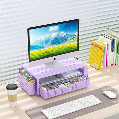 gianotter Desk Organizers and Accessories, Monitor Stand with Drawer and 2 Pen Holder, Purple Desk Accessories, Computer Stand Suitable for Offices and Dormitories (Purple)