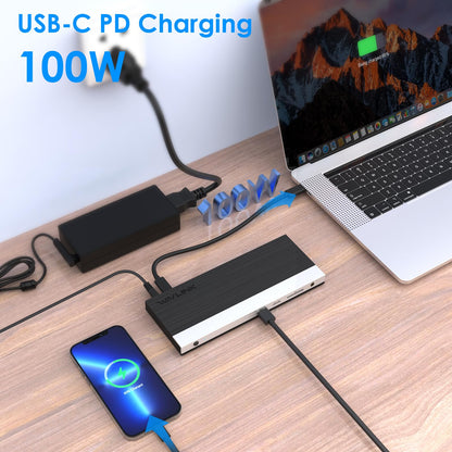WAVLINK USB C Docking Station 3 Monitor with 100W PD, USB-C Laptop Dock Triple Display for Dell Hp Lenovo Windows, Type C Adapter Hub - Dual HDMI, DisplayPort, Ethernet, 4 USB3.0, SD/TF Slot, Audio