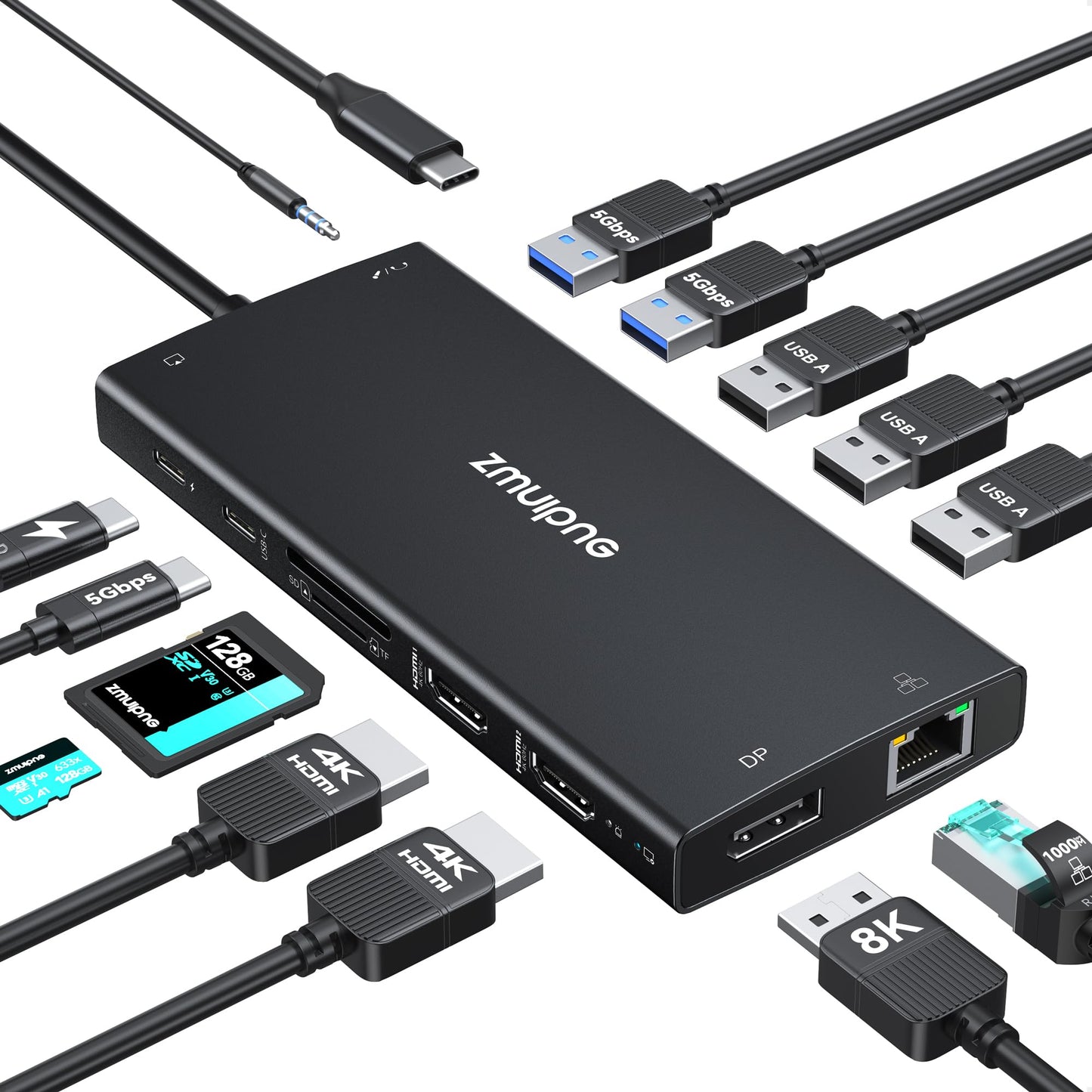 USB C Laptop Docking Station 3 Monitors 4K HDMI+8K DP for Dell HP