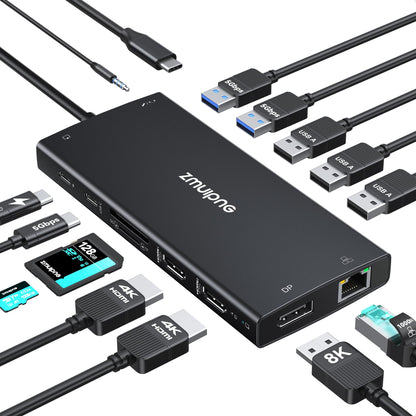 USB C Laptop Docking Station 3 Monitors 4K HDMI+8K DP for Dell HP