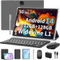 JJGJ Android 14 Tablet with Keyboard, 12GB RAM (6+6), 128GB Storage, 1TB Expandable, 8000mAh Battery, 10 Inch 2-in-1 Tablets, Includes Case, Mouse & Stylus（Black Case）