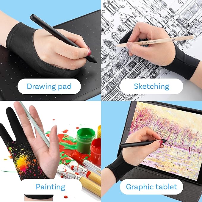 MMOBIEL Drawing Glove with Thumb Wrap for Digital Tablet Model B 2-Finger Palm Rejection Artist Glove – Medium Size – Right and Left Hand Use