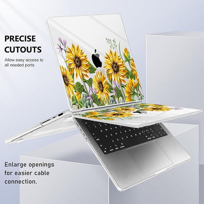 for MacBook Pro 16 inch Case 2021 2022 2023 2024 Release A3186 A3403 M4 A2991 M3 A2780 M2 A2485 M1 Pro/Max, Hard Shell Case with Screen Protector & Keyboard Cover, Sunflowers