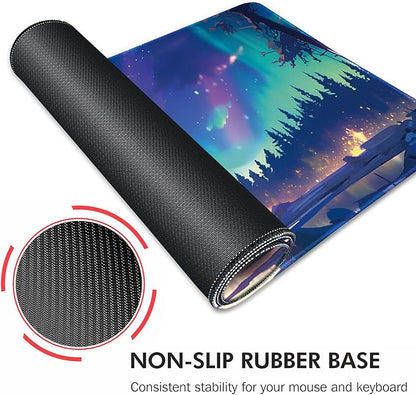Galdas Gaming Mouse Pad XXL XL Large Long Extended Big Mousepad Non-Slip Rubber Keyboard Mouse Pad with Stitched Edges for Laptop Home Office (31.5x11.8x0.08 Inch) … (Aurora)