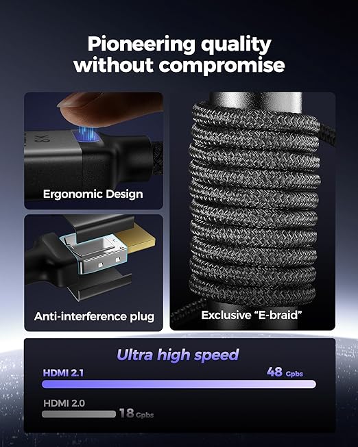 Silkland Certified Long 10K 8K HDMI 2.1 Cable 20ft, (Upgrade Braided) Ultra High Speed HDMI® Cable [8K@60Hz, 4K@120Hz] 48Gbps, HDR, eARC, HDCP 2.2/2.3, Compatible for PS5/Xbox/Soundbar/Roku TV