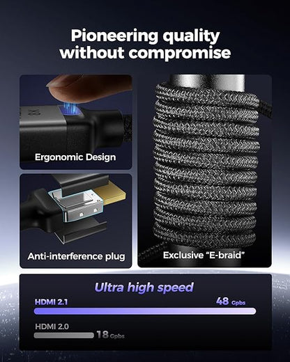Silkland Long 10K 8K HDMI 2.1 Cable 40ft, (Upgrade Braided) Ultra High Speed HDMI Cable [8K@60Hz, 4K@120Hz] 48Gbps, HDR 10+, eARC, ARC, HDCP 2.2/2.3, Compatible for PS5/Xbox/Soundbar/Roku TV