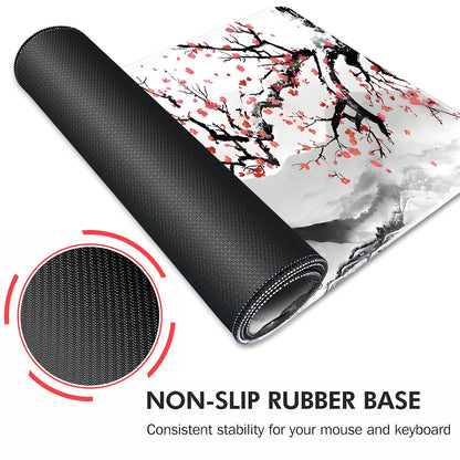 Galdas Mouse Pad for Gaming, Japanese Desk Mat,XXL XL Large Mouse Mat Long Extended Mousepad Non-Slip Rubber Mice Pads Stitched Edges Thin (31.5 x 11.8 x 0.12 Inches) Ink and Wash