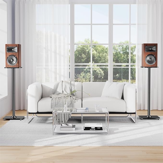 MOUNTUP Universal Speaker Stands Pair for Surround Sound, 31" Height Floor Speaker Stands, Holds Bookshelf Speaker Satellite Speaker Large Speaker, Up to 22LBS Cable Concealing 9.8" Plate Black MU9132