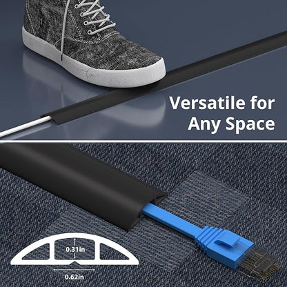 ZhiYo 10ft Cord Covers for Wires on Floor, Cord Hider Floor Hide Extension Cords, Soft PVC Cable Cover Cable Protector, Cable Cavity W0.62in H0.31in, Gray