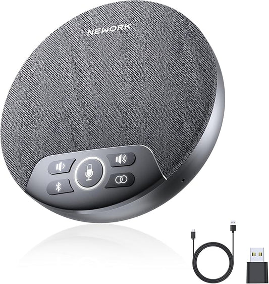 Bluetooth Conference Speakerphone with 4 Mics, AI Noise Reduction, 360° Voice Pickup, 2600mAh Battery, Bluetooth/USB-C/Dongle, Daisy Chain for Large Rooms, Compatible with Zoom/Teams/Skype