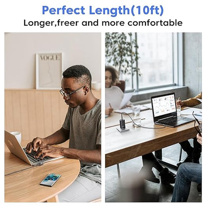USB to USB C Cable [10ft, 2Pack ] USB A to Type C Right Angle Charger Cord 90 Degree Braided Fast Charging for iPhone 16/15/15 Plus/15 Pro/15 Pro Max/Samsung Galaxy S10 S10+, A15 A25, LG V30, Switch