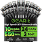 GEARit Cat 6 Ethernet Cable Pack - 24-Pack 3 ft Cat6 Ethernet Patch Cables | RJ45 Network Patch Cable, 10 Gbps Snagless Gold-Plated Connectors - Ethernet Cable Cat 6 for PC, TV, Router - Black