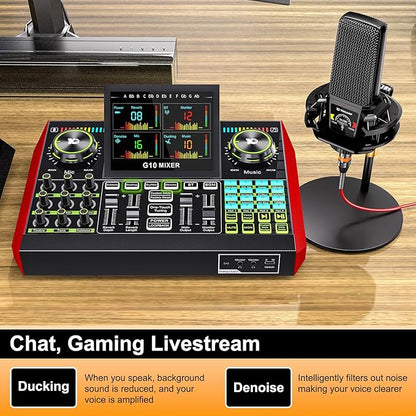 Podcast Equipment Bundle with 3.5mm Microphone and Live Sound Card, Audio Interface Mixer Sound board, Podcast Microphone Bundle for PC/Phone, Gaming, Recording, Streaming, Singing, Voice Changer