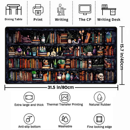 Desk Mat Forest Library Book Mouse Pad Big Desk Pad XXL Extended Gaming Large Mouse Pad for Desk Rubber Base Mousepad with Stitched Edges, Keyboard Mouse Mat for Work Game Office Home 31.5x15.7 in