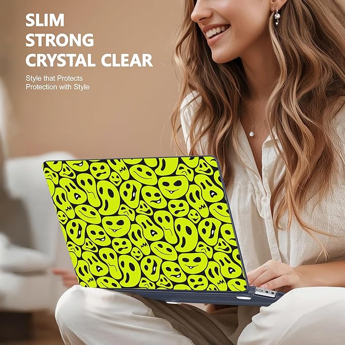 Case for MacBook Air 15 Inch 2025 2024 2023 Release M4 A3241 M3 A3114 M2 A2941, Hard Shell with Screen Protector & Keyboard Cover, Compatible with Touch ID, Distorted Emoticon