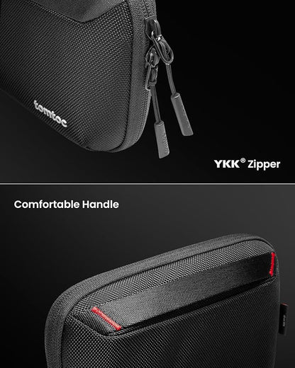 tomtoc Travel Cable Organizer Pouch, Electronics Accessories Organizer Portable Waterproof Double Accessories Carry Case for Cord, Charger, Cables, USB Drive, Black