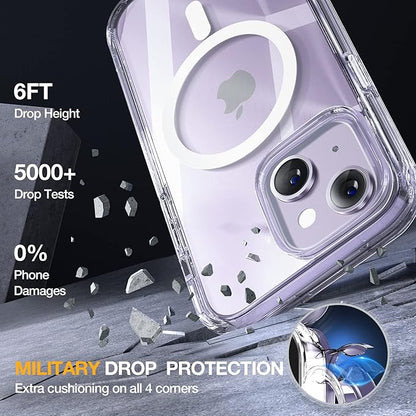 Miracase Magnetic for iPhone 14 Case 6.1'', [Bubble Free] Full-Body Bumper Phone case with Built-in Full Glass Screen &Lens Protector,No Gap,Compatible with MagSafe,Drop Proof 14 Cover,Clear