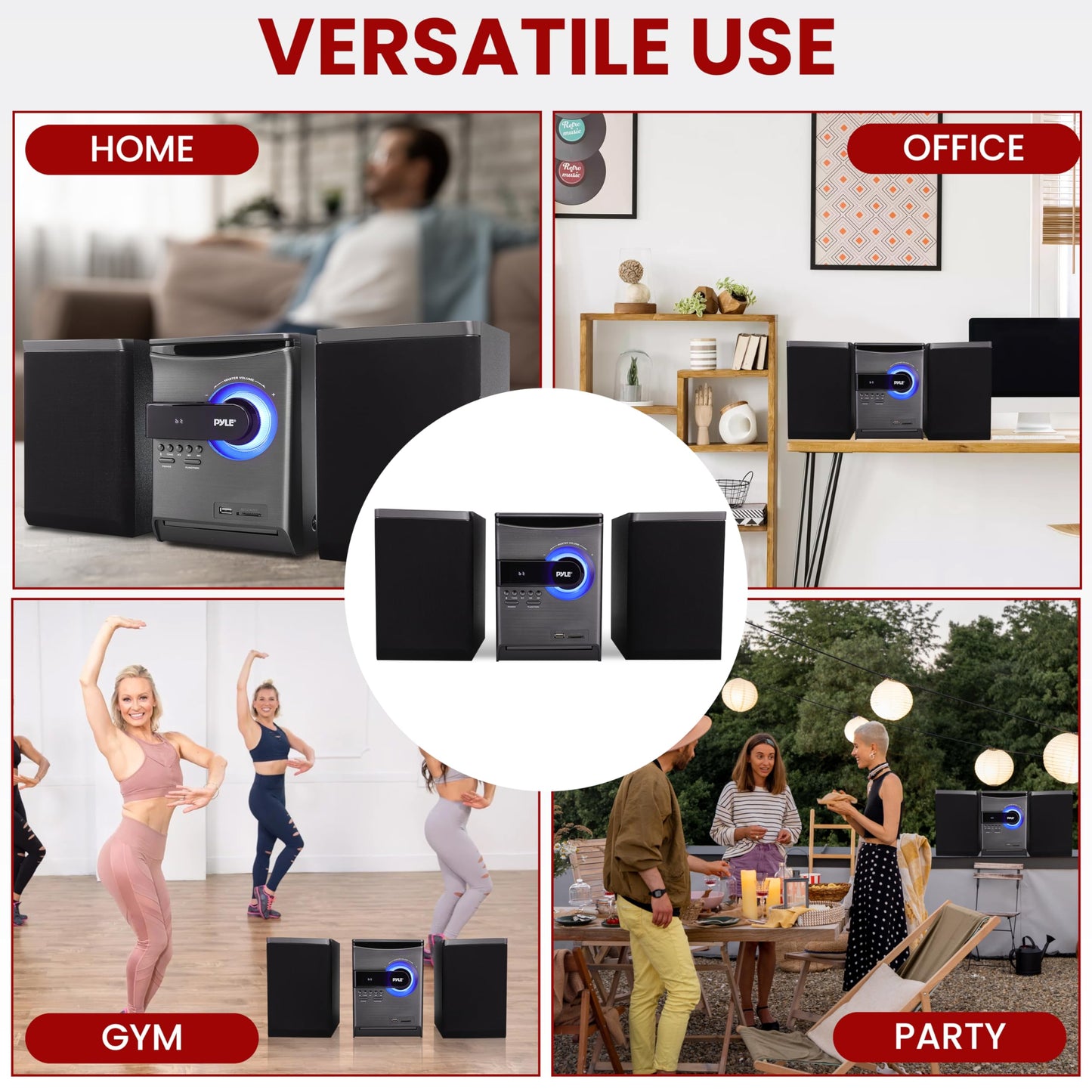 Pyle Home Stereo Shelf System – 30W Bluetooth CD Player with FM Radio, USB/SD Playback, Dual 2-Way Speakers, Remote Control, Clear Sound Audio System for Home Entertainment – (Black) PHSKR24