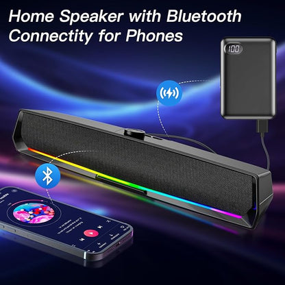 Computer Speakers for Desktop,PC Speakers Gaming Sound bar with Colorful Light,USB Speaker with Bluetooth for PCs Monitor Laptop Tablets,Wired Bluetooth Speaker for Phones(Type-C Adapter Included)