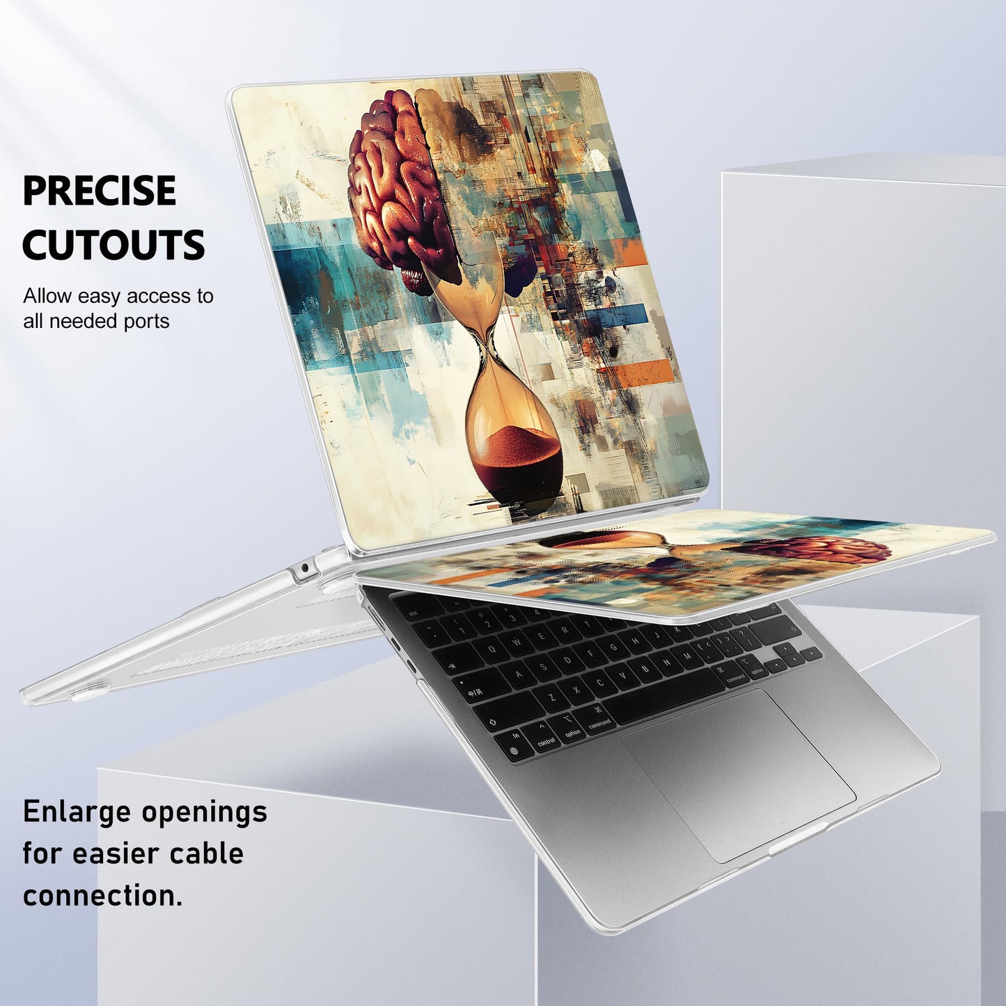 Lepeoac Case for 2026/2025/2024/2023 MacBook Air 15-inch Laptop Release M5 A3448 /M4 A3241 /M3 A3114 /M2 A2941, Stylish Protective Hard Shell Cover for MacBook Air 15.3 inch, Brain & Hourglass