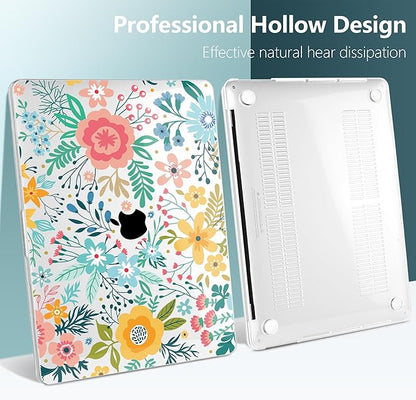 TWOLSKOO Compatible with MacBook Pro 13 inch Case 2023-2016 A2338 M2/M1 A2251 A2289 A2159 A1989 A1706, Plastic Hard Shell Cover & Keyboard Skin & Screen Protector, Abstract Flower
