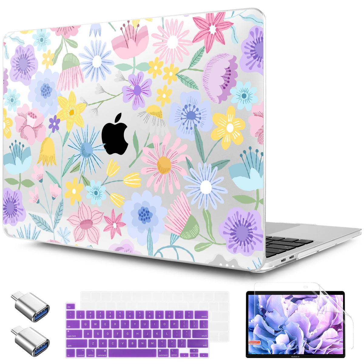 TWOLSKOO Compatible with MacBook Pro 13 inch Case 2023-2016 A2338 M2/M1 A2251 A2289 A2159 A1989 A1706, Plastic Hard Shell Cover & Keyboard Skin & Screen Protector, Colorful Hydrangea