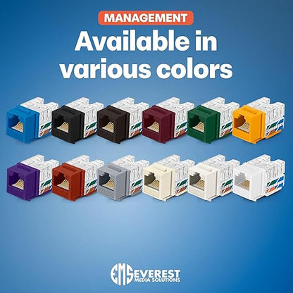 Everest 90° Angled RJ45 Cat6A Keystone Jacks 20-Pack in White - Slim Profile Female RJ45 Connectors - Cat 6A Keystone Jack - Compatible with 90° Angled Speed Termination Tool - easyJACK (B094WB91H3)