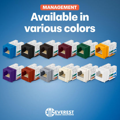 Everest 90 Degree RJ45 Cat6A Keystone Jacks Slim Profile 20-Pack Yellow