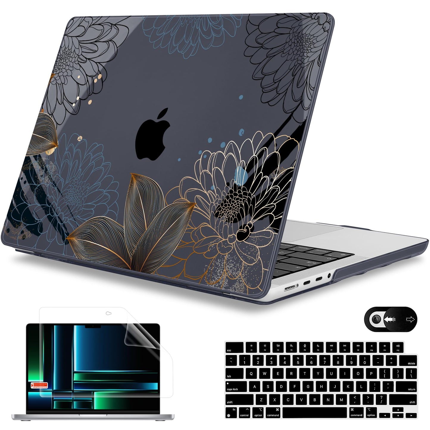 Mektron Case for 2026 M5 MacBook Pro 16 inch A3429 A3428 M4 A3403 A3186 M3 A2991 M2 A2780 M1 A2485 (2021-2025) Pro/Max with Liquid Retina XDR, Hard Shell Plastic Laptop Cover, Line Chrysanthemums