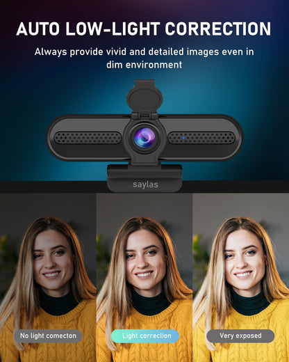 saylas 4K Webcam with Microphone, 78°FOV FHD PC Camera with 4K/2K/30fps, 1080P/60fps, Privacy Cover, USB Web Cam, Autofocus, External Webcam for PC, Computer Web Camera for Laptop, Mac, Zoom