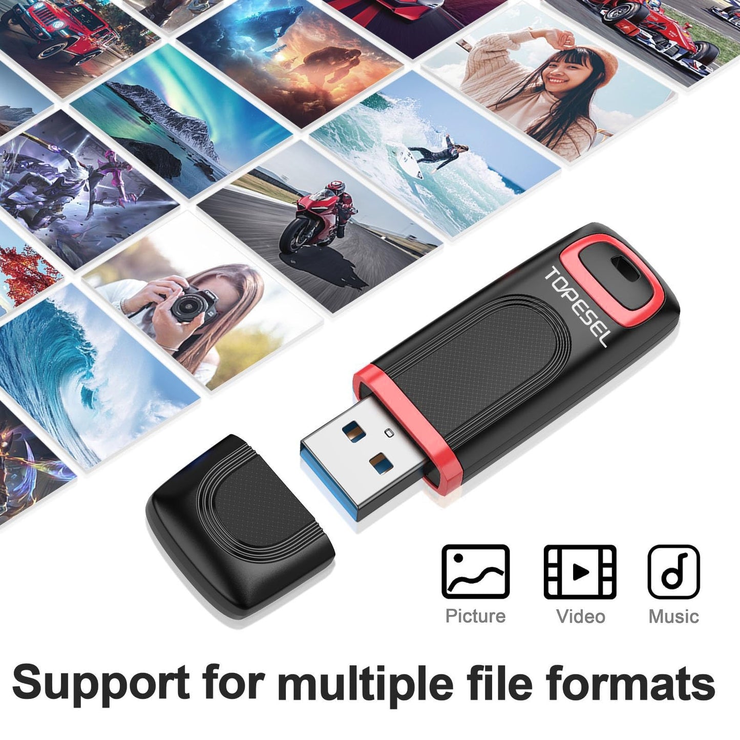 TOPESEL 128GB USB 3.0 Flash Drive 3 Pack,up to 90MB/s Reading,30MB/s Write