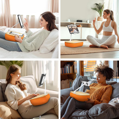 ERGONOV Lap Beanbag Cozy Pillow Stand for Bed with Adjustable Arm, 360° Tablet Holder, Fits 4.7"-13" Kindle, iPad, Phone, Lap Desk for Hands Free Reading in Bed, Couch, Sofa,Orange