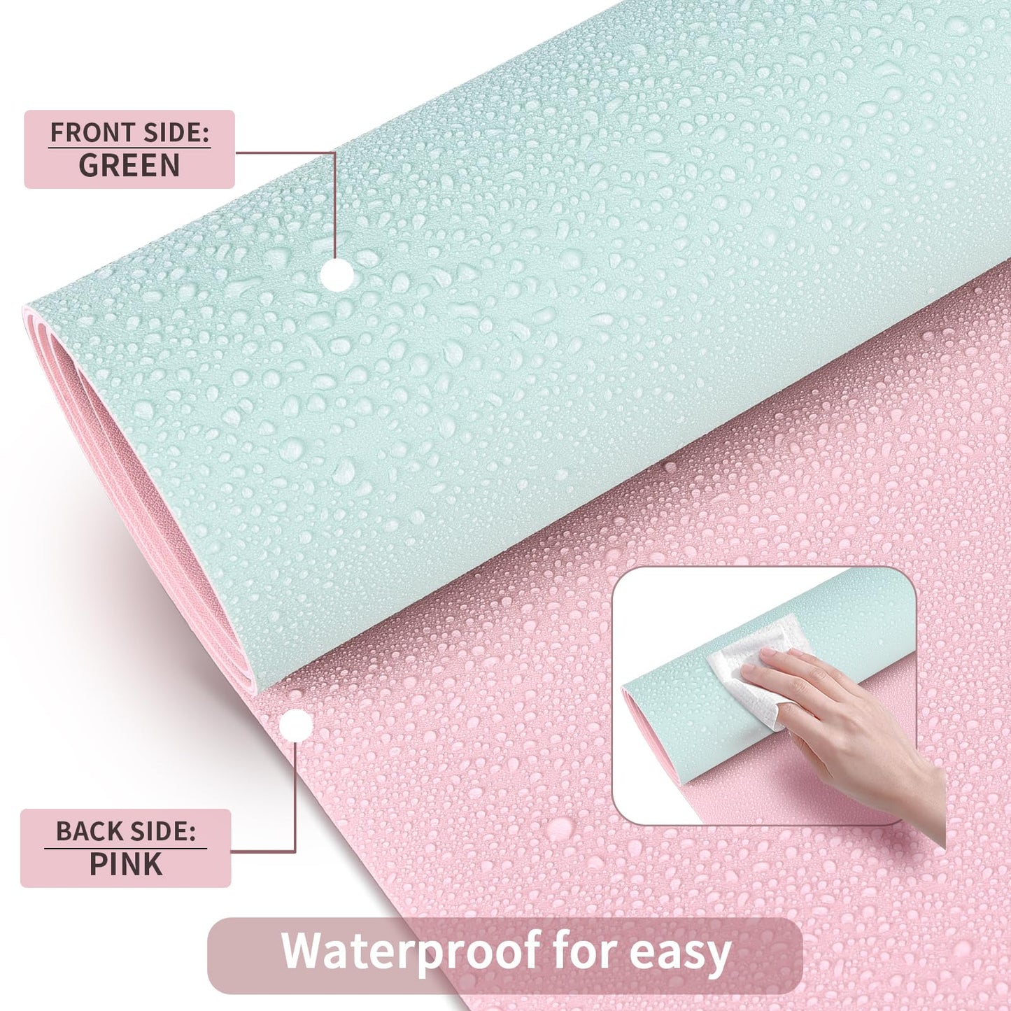 KINGFOM Desk Pad Office Desktop Protecter, PU Leather Desk Mat Blotters Organizer with Comfortable Writing Surface (47.2" x 23.6", Light Green+Pink)
