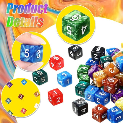 Poen 100 Pcs 16mm Dice Set Bulk, 6 Sided Standard Colored Dices with Numbers, D6 Polyhedral Games Dice for Board Games, Parties (Classic Color)