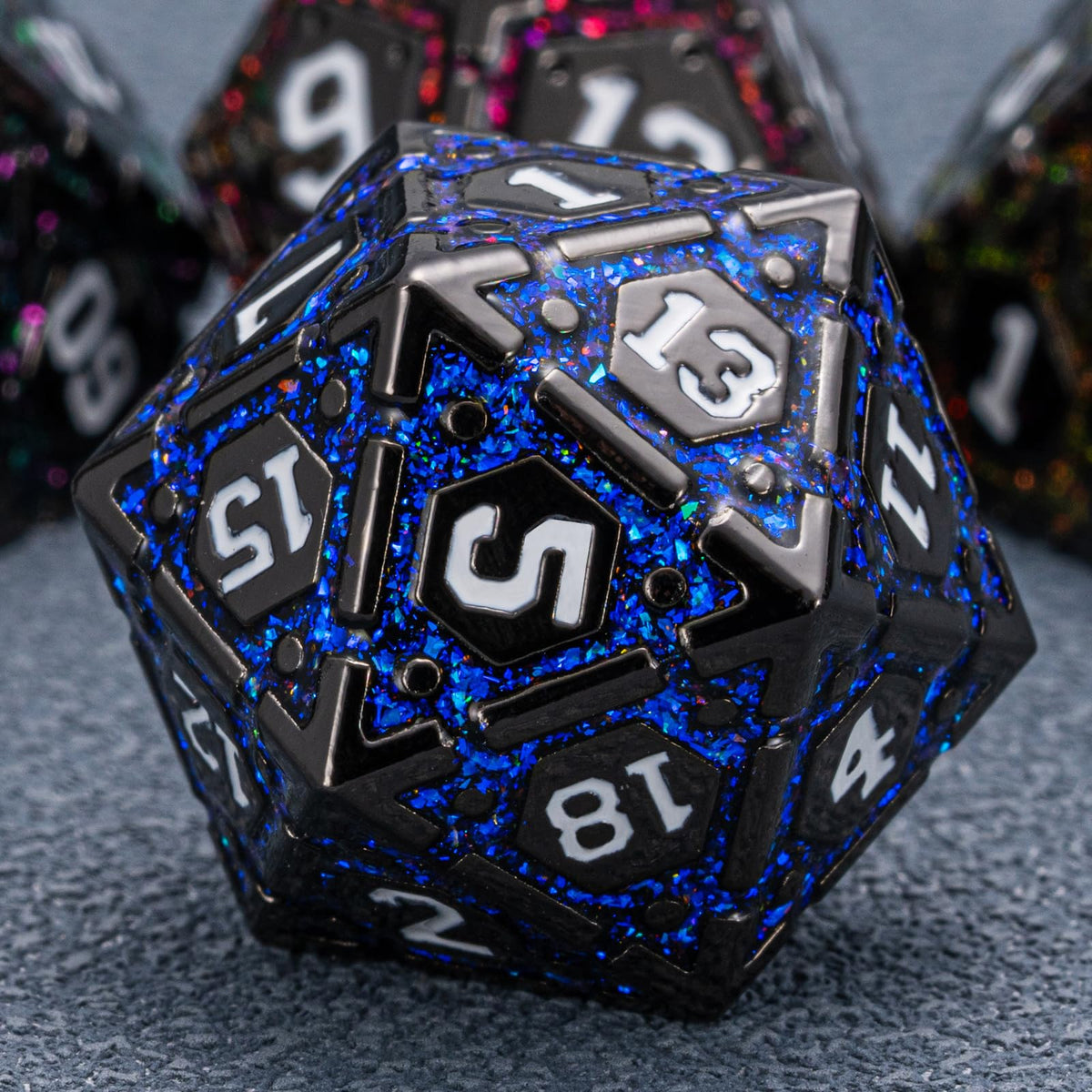 DND Metal Dice Set, Polyhedral Dice Set for RPG D&D Dice with Cracks Dungeons and Dragons Dice Set for RPG TTRPG D&D Die with Gift Case（Silver and Coloured Ink-1） for Ages 15 and Up