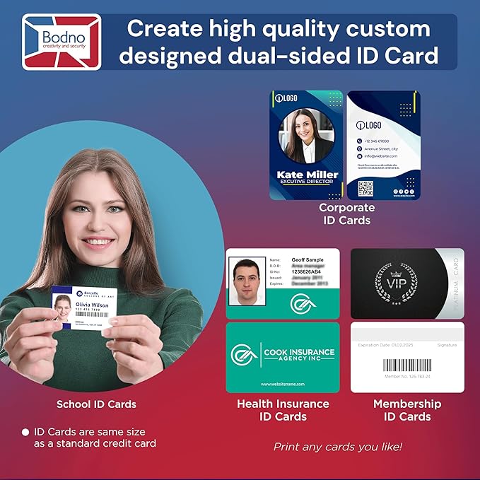 Bodno Matica MC320 Direct-to-Card Dual Sided ID Card Printer & Complete Supplies Package Bronze Edition ID Software
