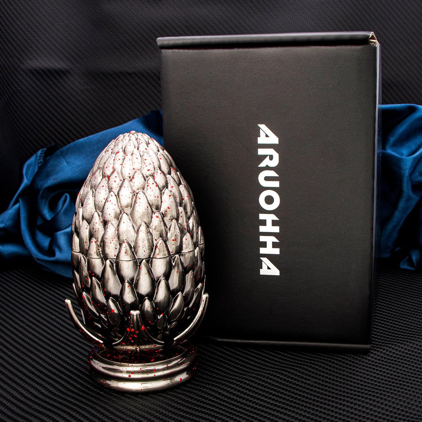 ARUOHHA DND Metal Dice Blood Splatter Dragon Egg Dice with Rotating Dragon Egg Shell, Role Playing Game RPG Polyhedral D and D Dice Set D20 D12 D10 D8 D6 D4