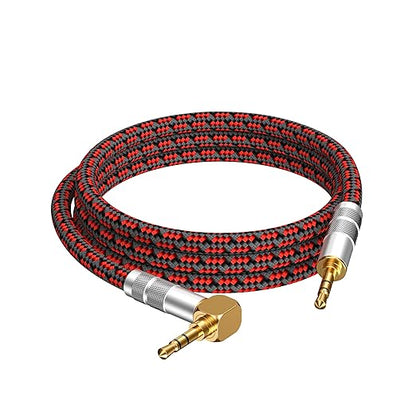 3.5mm Aux Cord, Audiophile Audio Auxiliary Cable 3.5 mm Male to Male Stereo Hi-Fi Sound Braided aux 1/8 Cable for Car Home Stereos Tablets Speakers (Right Angle 3.5mm, 9.8ft)