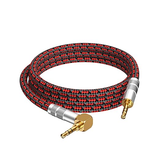Audiophile High Purity Copper Aux Audio Cable 3.5mm Male to 3.5mm Male Audio Auxiliary Cord Gold-Plated Stereo HiFi Adapter Cable (Straight to Right Angle, 9.8ft/3m)