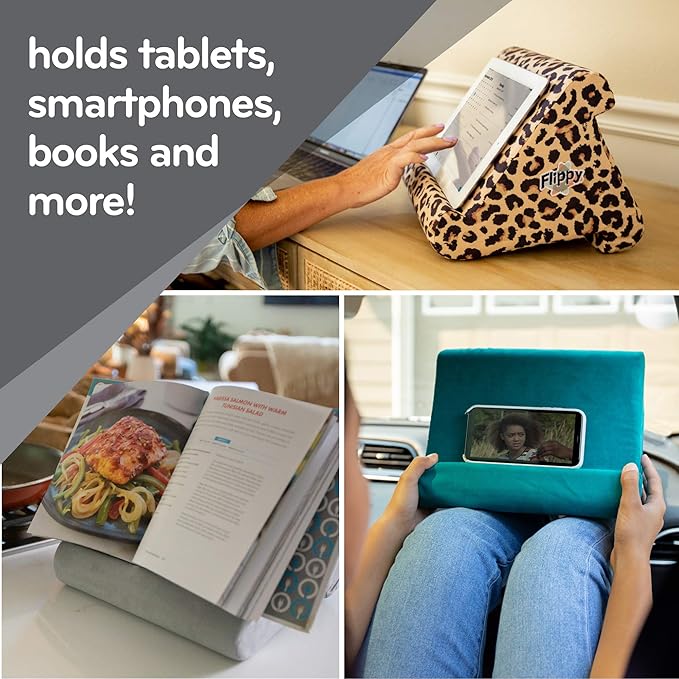 Flippy Tablet Pillow Stand and Holder for Lap, Desk and Bed, Multi-Angle, Compatible with Kindle, Fire, Samsung Galaxy (Def Leopard)