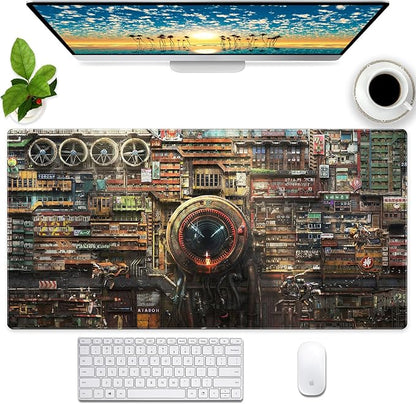 Futuristic Fantasy Mouse Pad, Cyberpunk Style Desk Mat, Extended XL Gaming Mouse Pads, Sci-Fi Computer Pad with Durable Stitched Edges, Non-Slip Washable Office Desktop Decorative Pad 31.5X15.7 Inch