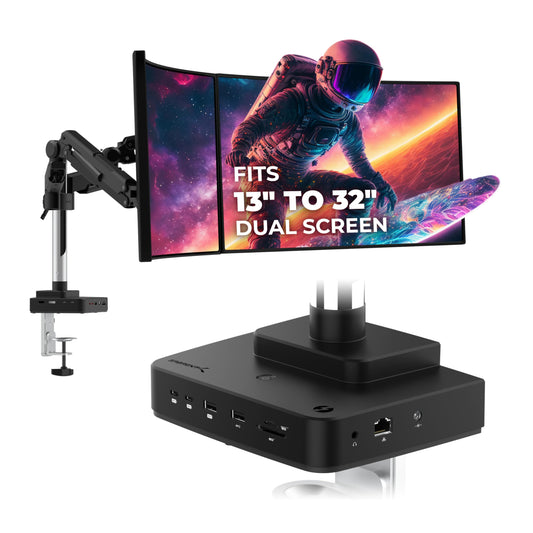 SABRENT Thunderbolt 4 Docking Station with Monitor Desk Mount, Gas-Lift Arm, 4 USB Ports, UHS-II Card Reader, Gigabit Ethernet, HDMI, DisplayPort, 8K/4K, VESA Mount for Monitors up to 32” (DS-T4WA)