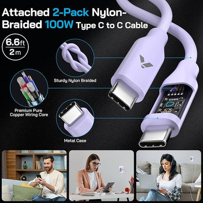 45W Super Fast Charger USB C,45 Watt Type-C Android Phone Charger Fast Charging Block with 6.6FT Type C Cords for Samsung Galaxy S25 Ultra/S24 Ultra/S24+/S23 Ultra/S22 Plus/S20,Tab S9/S8 Ultra(Purple)