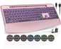 Wireless Keyboard, 7 Colored Backlits, Wrist Rest, Phone Holder-Rose gold