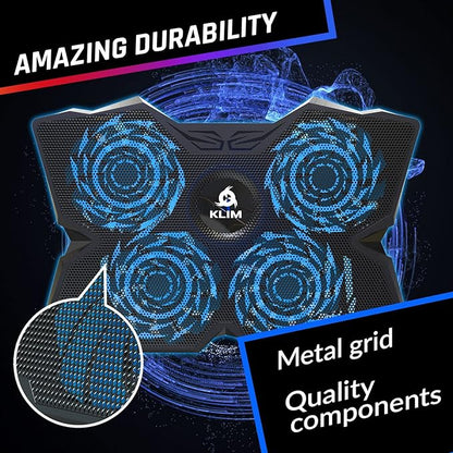 KLIM Wind Laptop Cooling Pad - More Than 500,000 Units Sold - New Version - Powerful Rapid Action Laptop Cooler - Laptop Stand with 4 Cooling Fans - 2 USB Ports - PC Mac PS5 PS4 Xbox One - Diamond