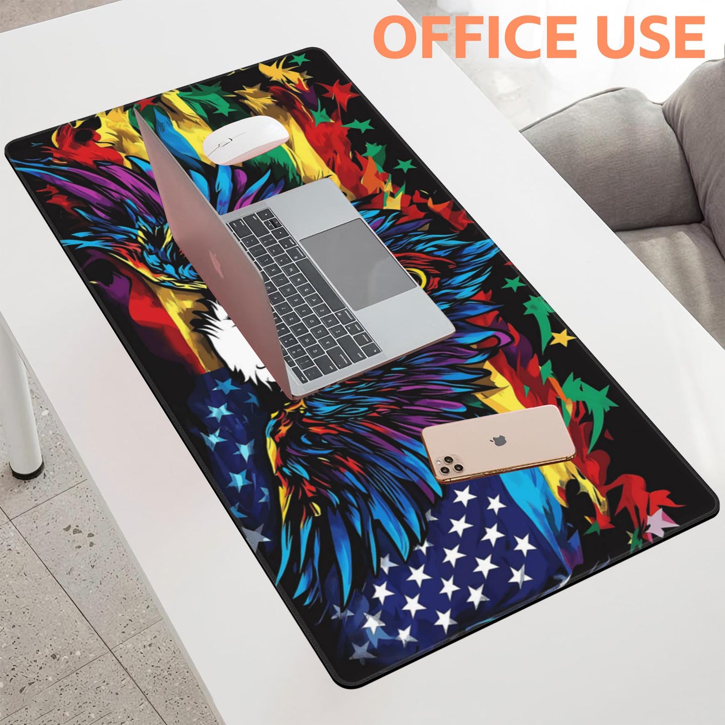 NIYLYNSYN Mouse Pad Large Flag with an Eagle Non-Slip Gaming Desk Mat with Stitched Edge Laptop Keyboard Desk Pad for Work Home Gaming (35.4 x 15.7 Inches)