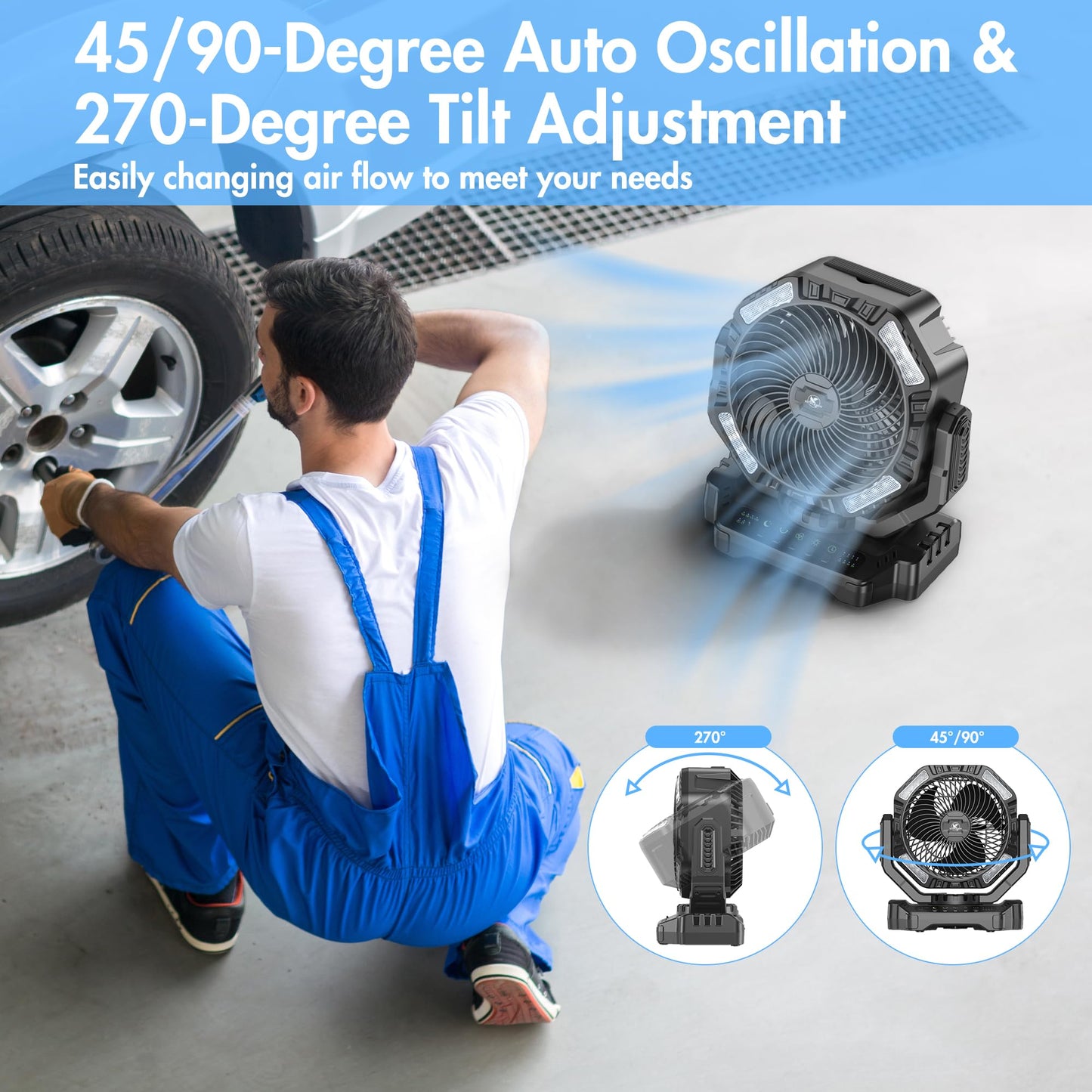 40000mAh Battery Powered Fan, Rechargeable Oscillating Floor Fan with Remote, 136H Cooling Max Camping Essentials for RV, Fathers Day Gift for Men Dad Blue Collar Workers, Co-Branded with AMACOOL